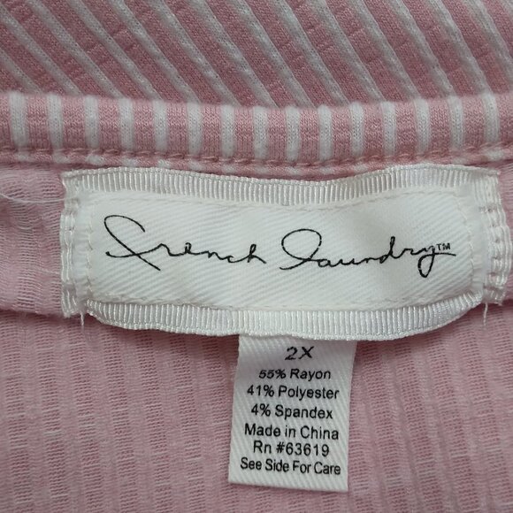 French Laundry | Pink Stripe Stretch Knit Button Shoulder Top | Size 2X - Picture 7 of 8